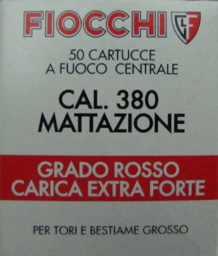 Fiocchi CARTUCCE Cal.380  da MATTAZIONE --GRADO ROSSO ---Carica Extra forte  conf. 50 pz