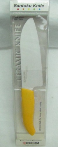 Kyocera COLTELLO CERAMICA bianca , lama cm14 , manico giallo